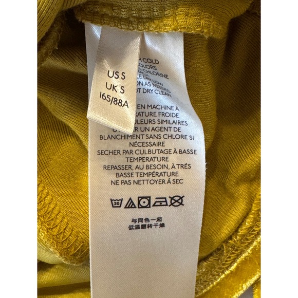 Free People Velvet Puff Sleeve Ruched Sweetheart Neckline Mustard Yellow Size S - Picture 5 of 6